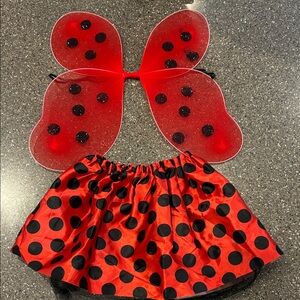 Kids Red and Black Ladybug Costume Skirt & Wings Set